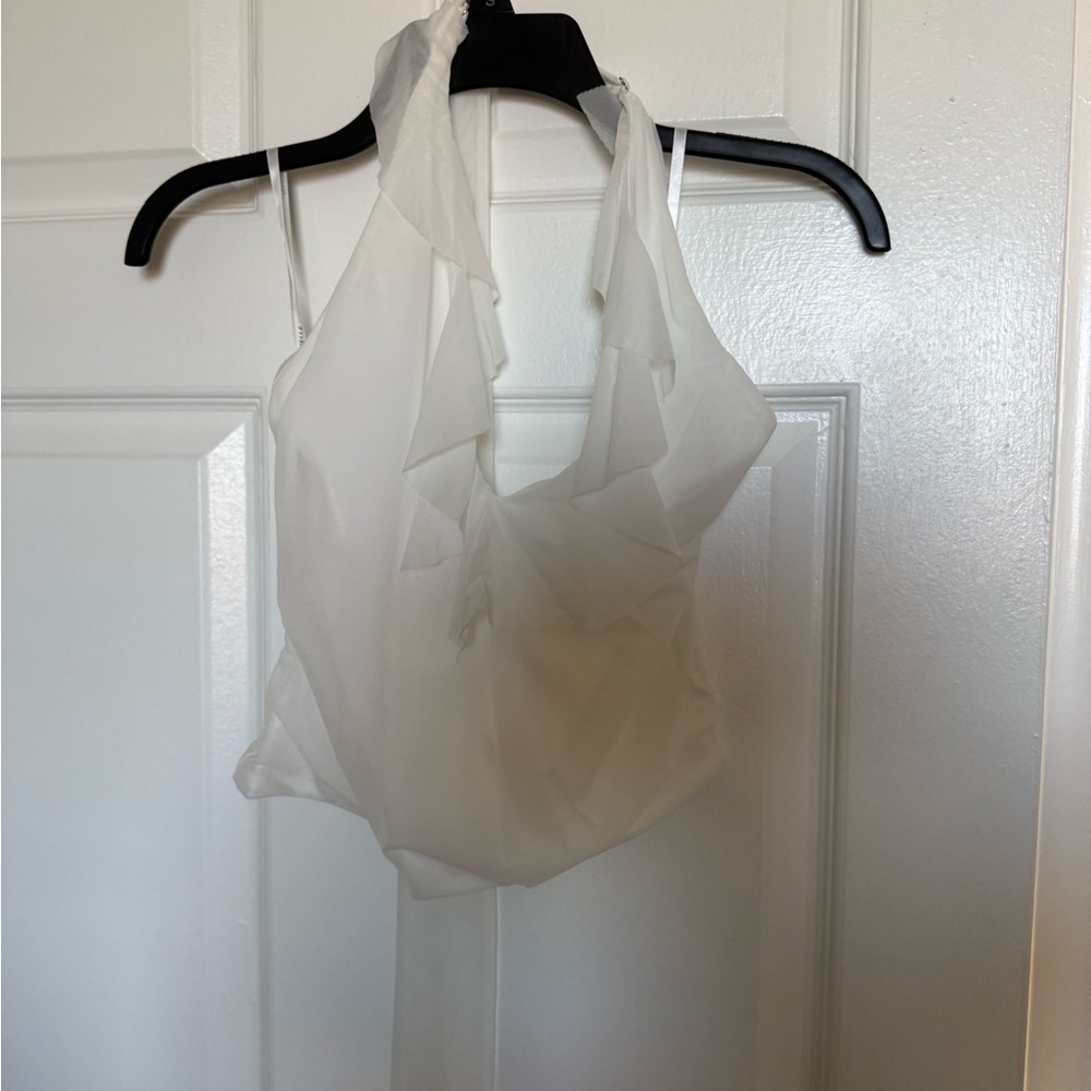 MAJORELLE Ivory Ruffle Halter Top